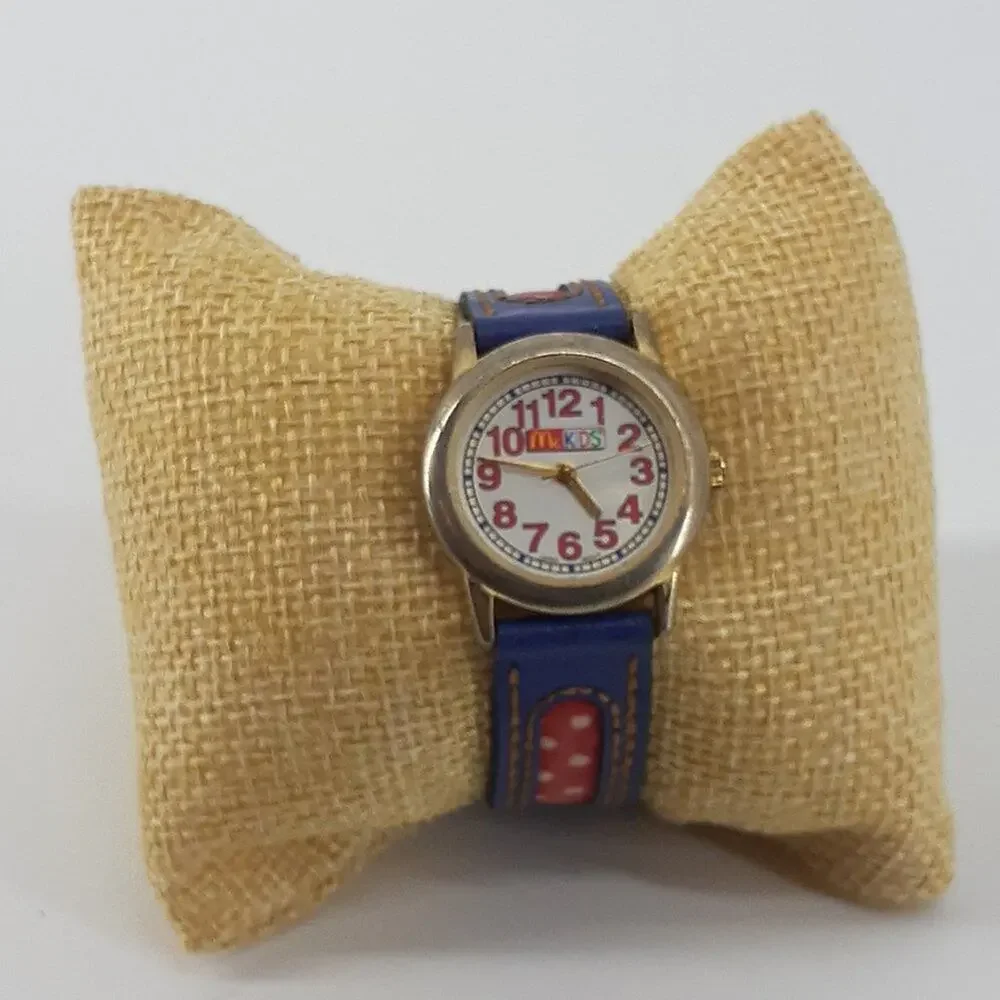 Vintage McKids Stainless Steel Back Japan Movt Blue Red Polkadot Time Child's